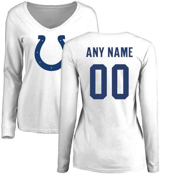 Women Indianapolis Colts NFL Pro Line White Custom Name and Number Logo Slim Fit Long Sleeve T-Shirt
